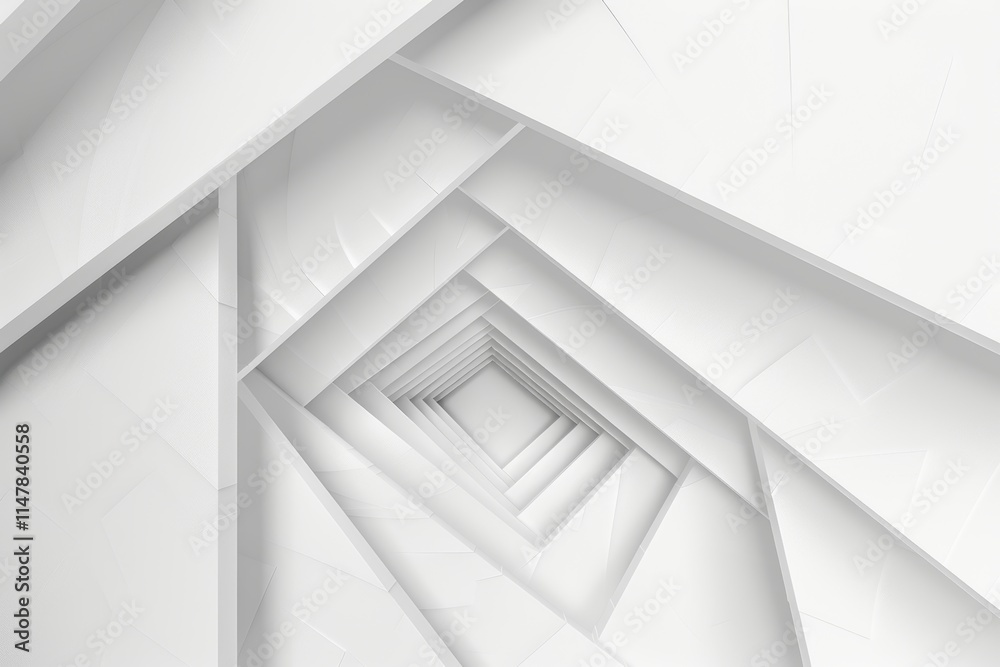 Obraz premium Abstract white geometric pattern forming a tunnel-like perspective.