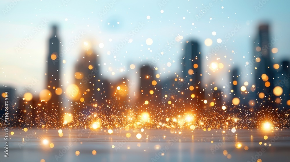 Obraz premium The blurred cityscape background features a mesmerizing array of twinkling lights, creating a dynamic and vibrant backdrop that is ideal for urban themed presentations.