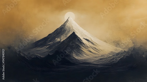 Majestic Mountain Peak Under Golden Sunlit Sky