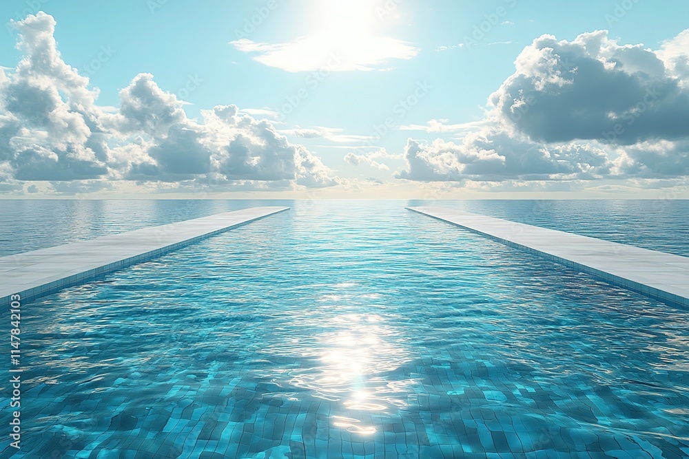 Fototapeta premium Stunning Infinity Pool Overlooking the Ocean with a Sunny Sky