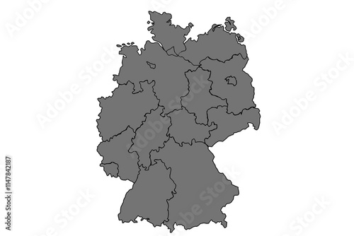 Germany map and federal states map isolated on transparent background