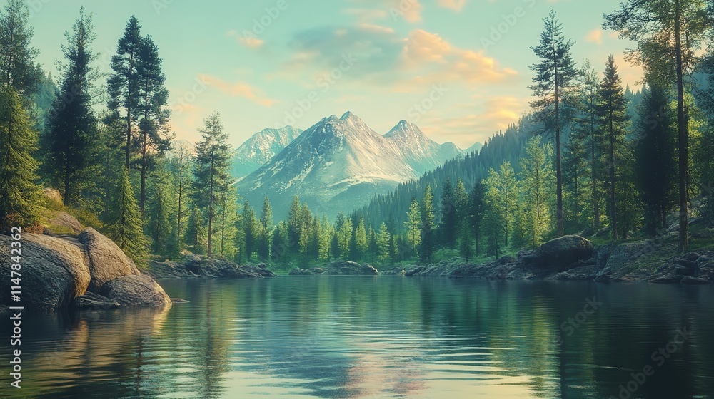 Naklejka premium Serene Mountain Lake