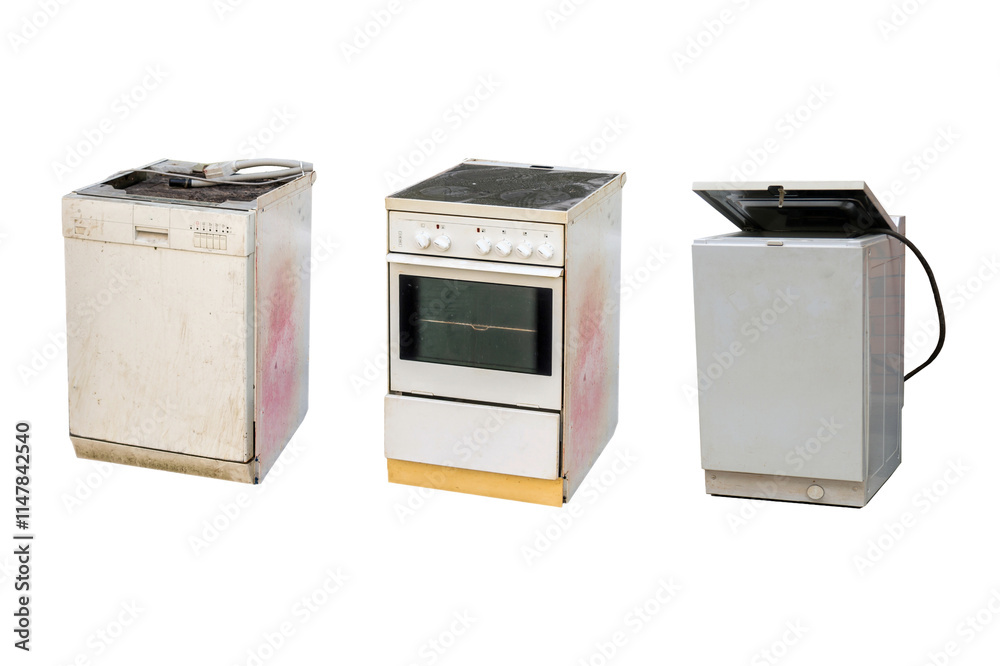 Old electrical appliances isolated on transparent background