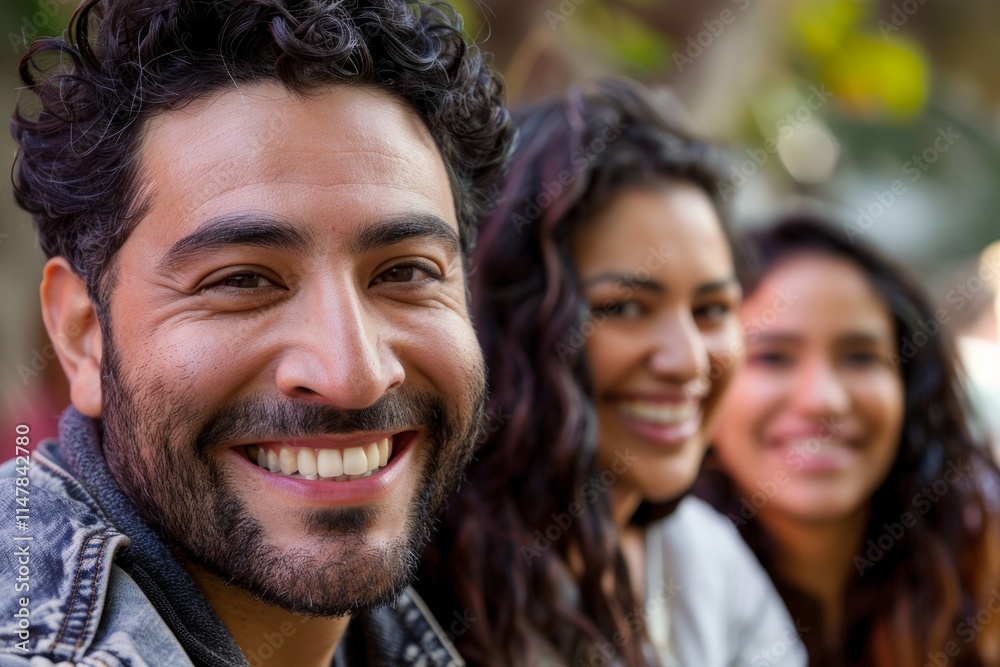 Portrait of a group of friends smiling and looking at the camera Portrait of a group of friends smiling and looking at the camera