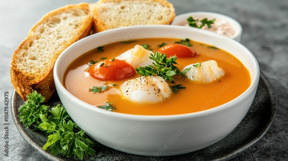 Bouillabaisse is a rich and aromatic seafood soup made with a variety of fish, shellfish, tomatoes, herbs, and spices Bouillabaisse is a rich and aromatic seafood soup made with a variety of fish, shellfish, tomatoes, herbs, and spices