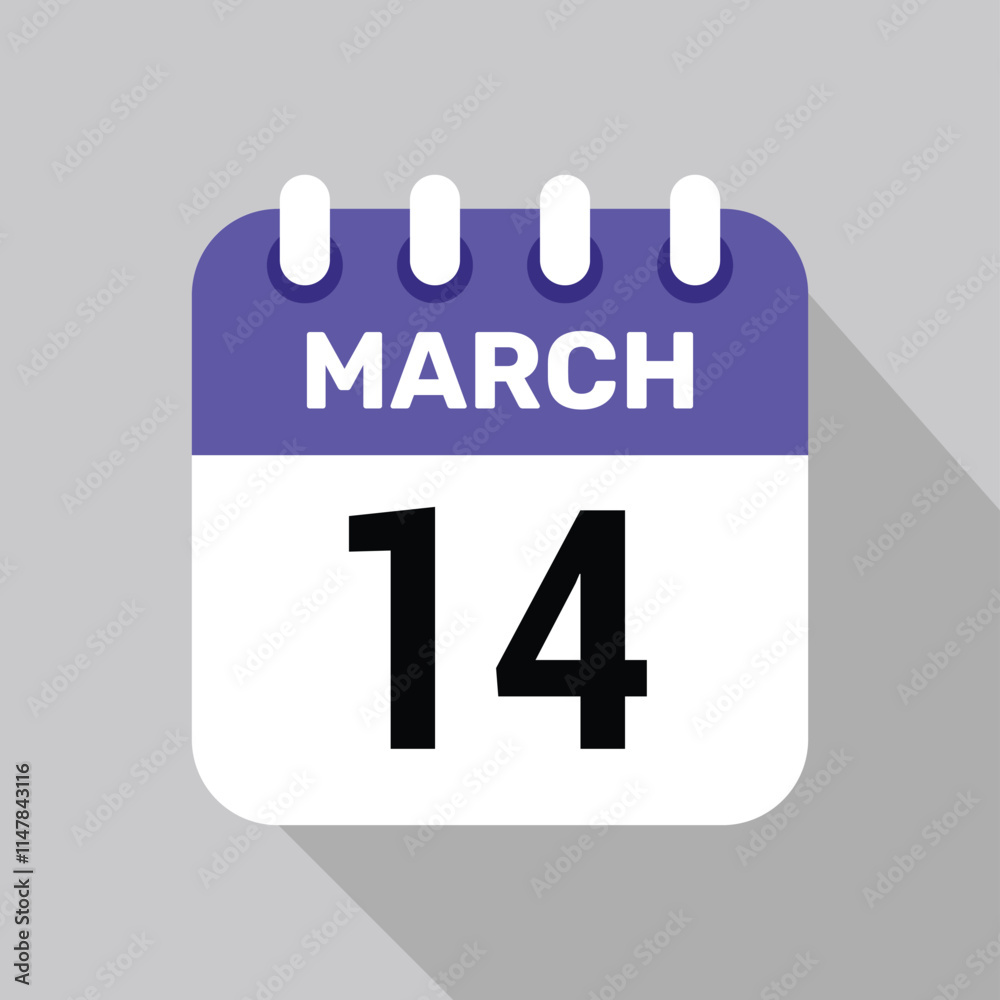 14 march calendar icon vector with date background. Vector schedule symbol. 14 march calendar icon vector with date background. Vector schedule symbol.