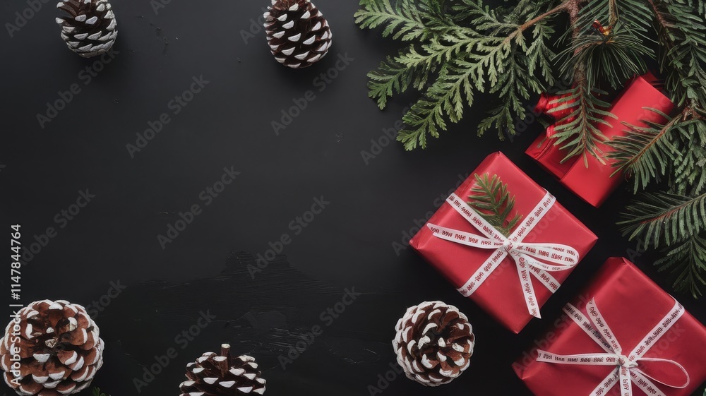 Naklejka premium Top view of Christmas red gift boxes