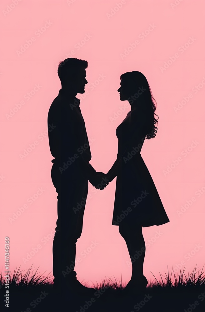 Silhouette of a couple on a pink background. Perfect for Valentine's Day greetings and cards. Silhouette of a couple on a pink background. Perfect for Valentine's Day greetings and cards.