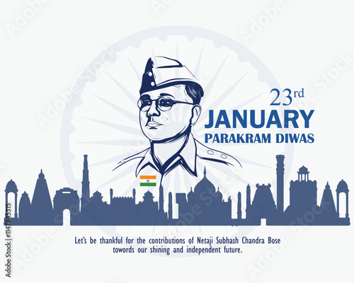 illustration of Indian background, banner, poster or card with Nation Hero and Freedom Fighter Subhash Chandra Bose Pride of India for 23rd January.