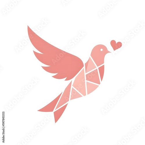 A minimalist illustration of a dove holding a heart. Perfect for Valentine's Day greetings and cards.