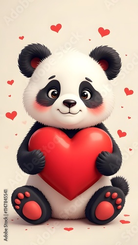 Cute panda with a heart in its paws. Perfect for Valentine's Day greetings.