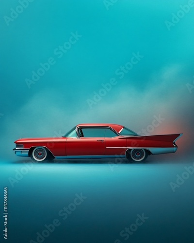 Classic Red Car on Colorful Background