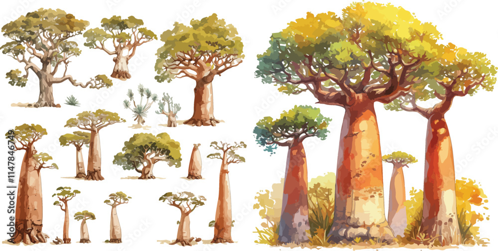 baobab tree watercolor clipart