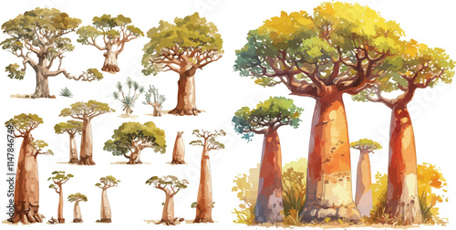 baobab tree watercolor clipart