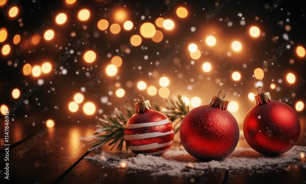 Festive red ornaments with a warm glow Festive red ornaments with a warm glow