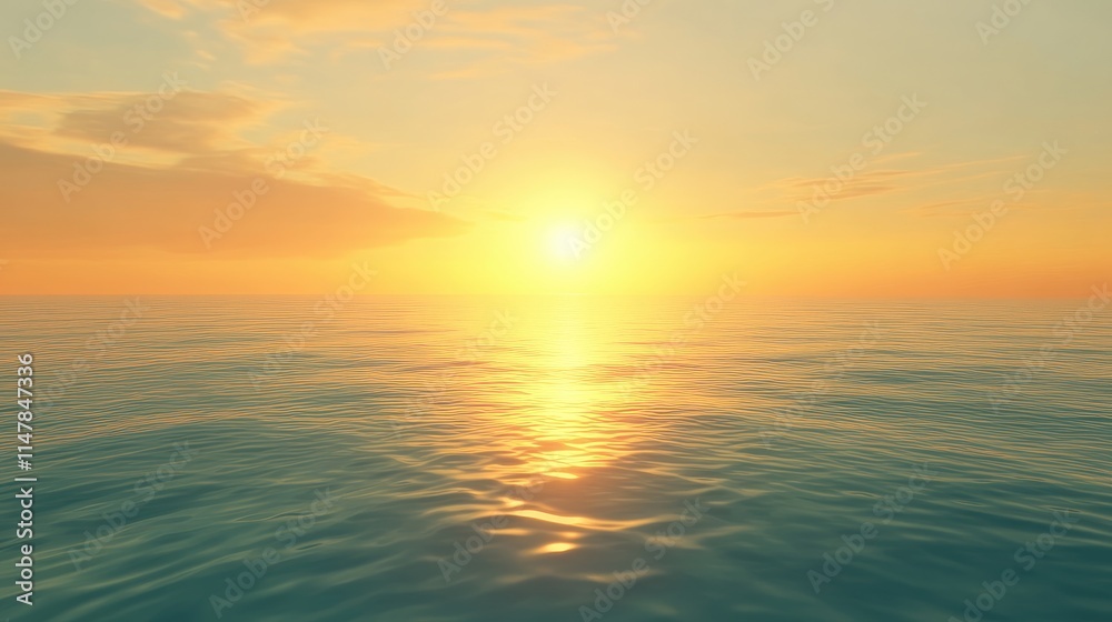 Fototapeta premium Tranquil Ocean Sunrise Over Calm Waters and Golden Horizon