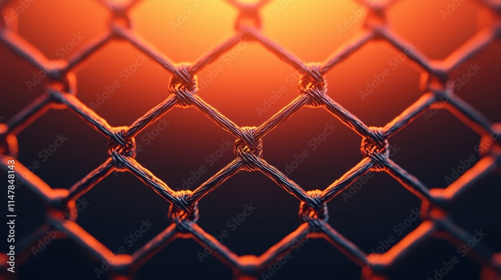 Fototapeta premium Close-Up of Intricate Wire Mesh with Warm Backlight Glow
