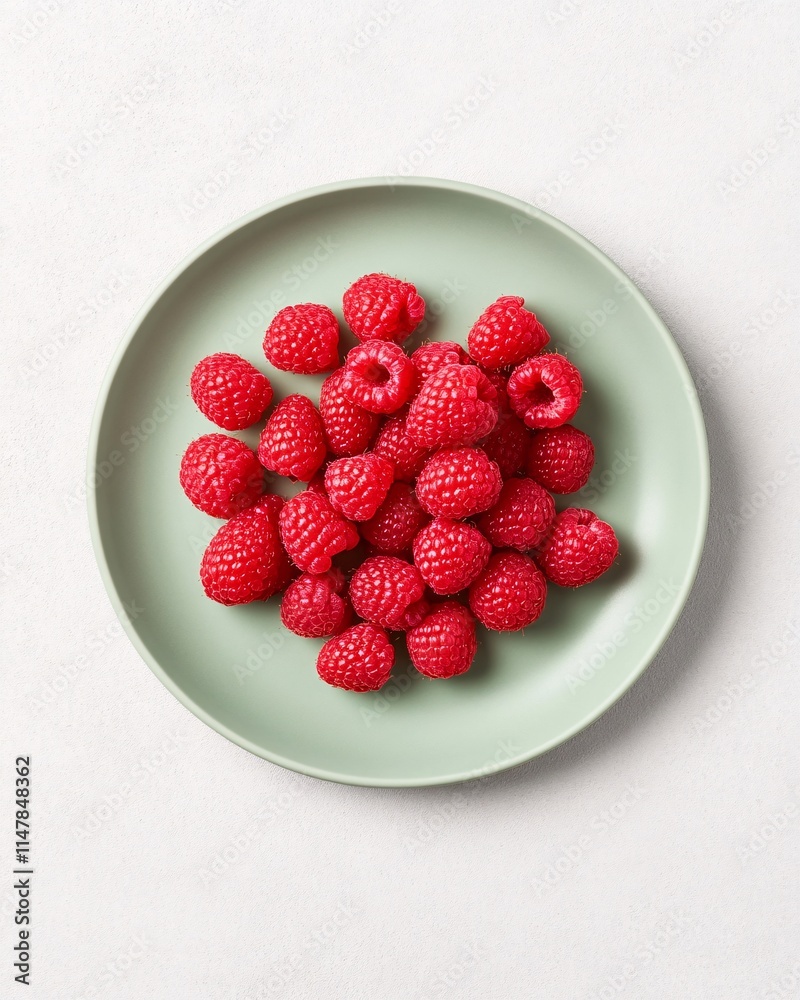 Fresh Raspberries on Green Plate Fresh Raspberries on Green Plate