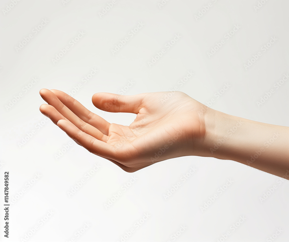 Outstretched Human Hand Photograph on White Background, Perfect for Concepts of Help, Giving, and Support Outstretched Human Hand Photograph on White Background, Perfect for Concepts of Help, Giving, and Support