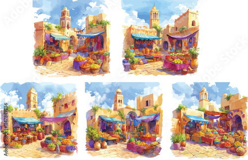 arabian market watercolor clipart