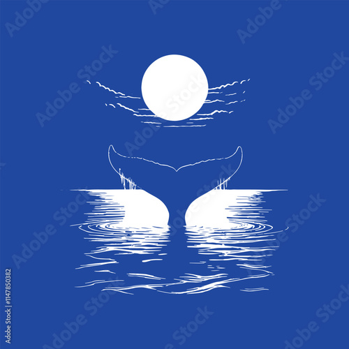 Tail Whale Fish Ocean Nature Illustration Creative Design Template