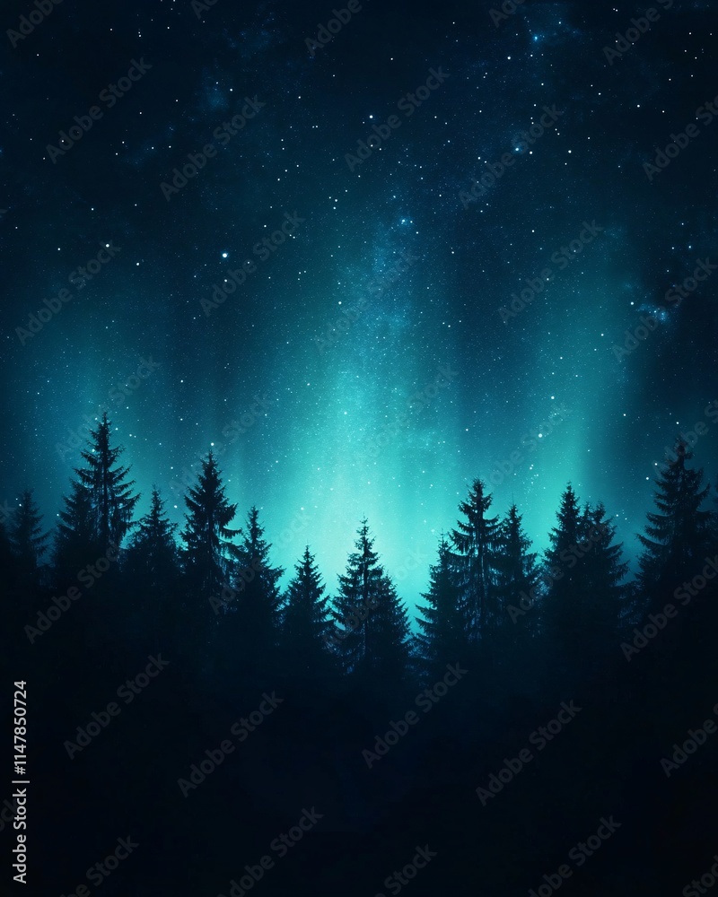 Naklejka premium Mystical Night Sky Over Forest