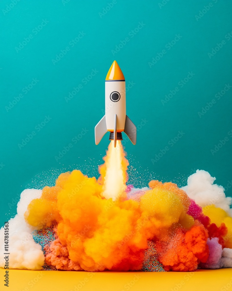 Naklejka premium Rocket Launch with Colorful Smoke