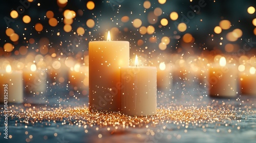 A mesmerizing image of thousands of flickering candles illuminating a dark room, casting a warm and inviting glow that creates a magical and serene atmosphere.