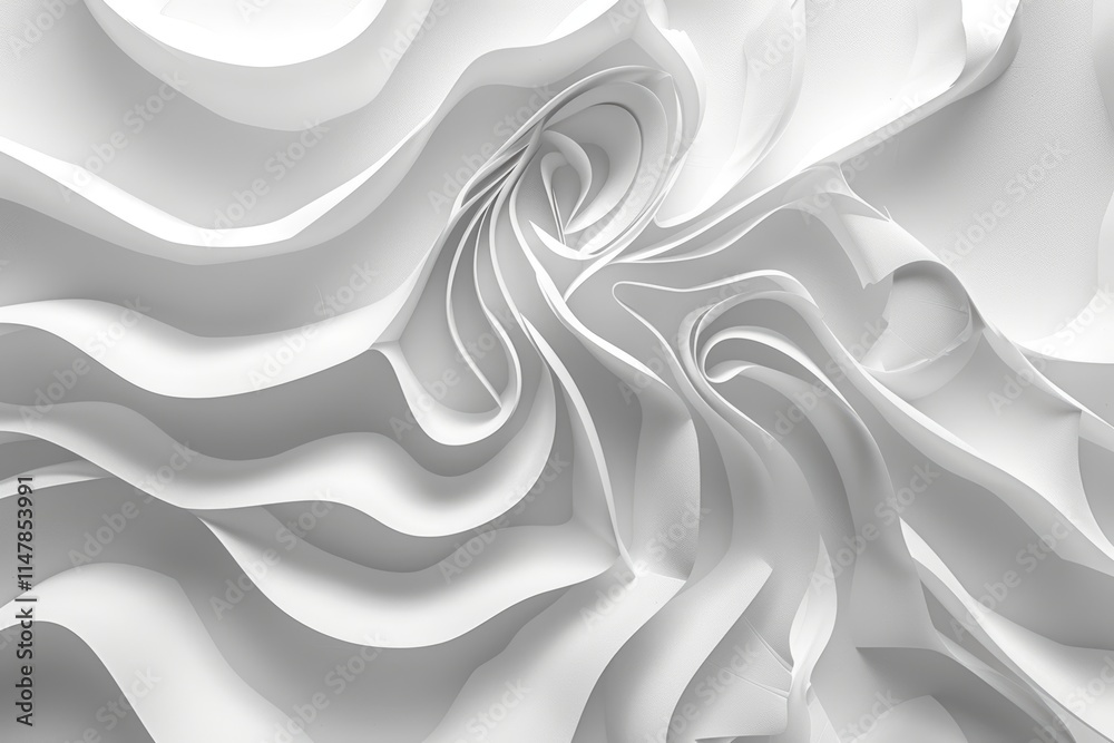 Abstract white swirling 3D background.