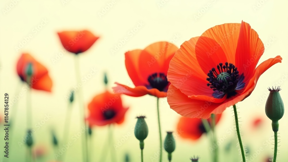 Obraz premium Red poppies blooming in a field during spring season