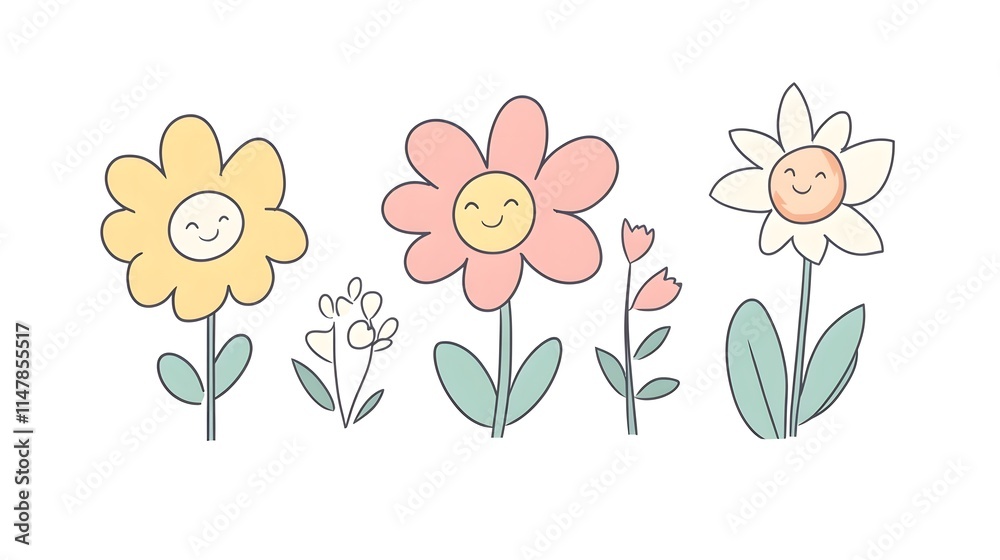Happy Flowers Smiling Cheerfully In A Garden Setting