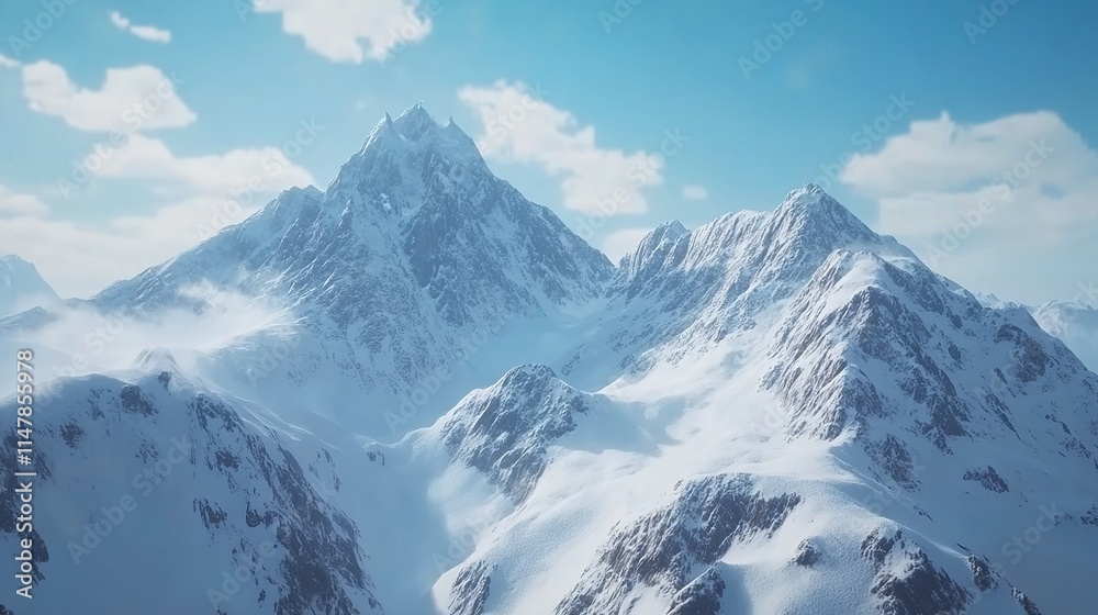 Majestic Snowy Mountain Range with Dramatic Clouds and Foggy Valley Majestic Snowy Mountain Range with Dramatic Clouds and Foggy Valley