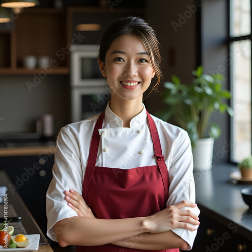 Portrait of a smiling asian female chef