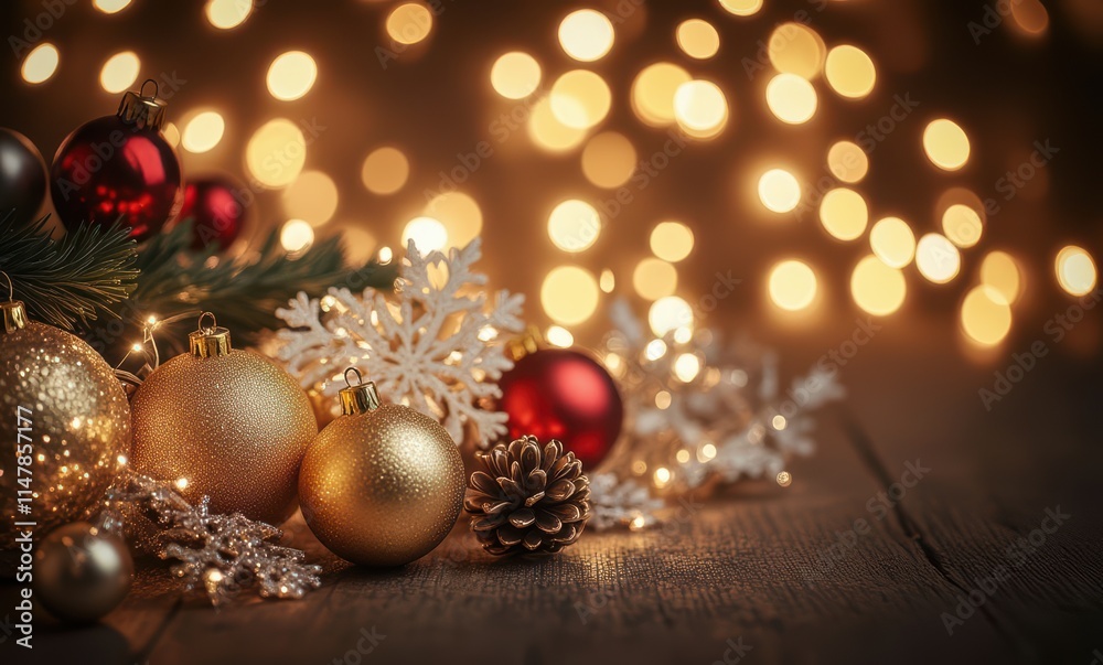 Festive decorations with golden ornaments Festive decorations with golden ornaments