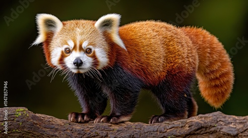 The Red Panda is a small, arboreal mammal native to the eastern Himalayas and southwestern China, known for its distinctive red fur, bushy tail, and cat like face. photo