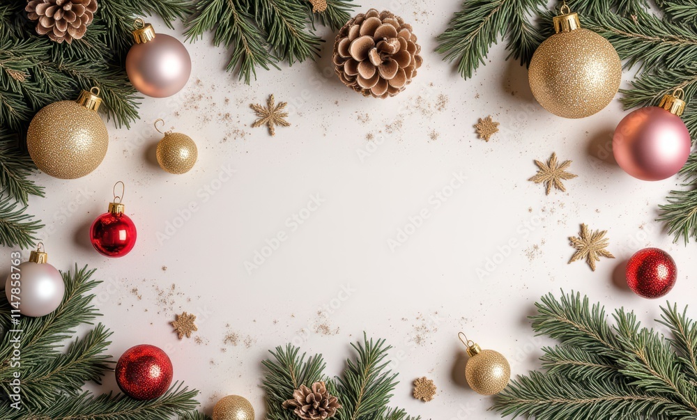 Festive holiday decorations with ornaments Festive holiday decorations with ornaments