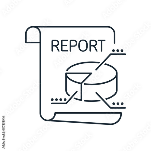 Document business report. Analysis of completed work. Summing up. Vector linear icon isolated on white background.