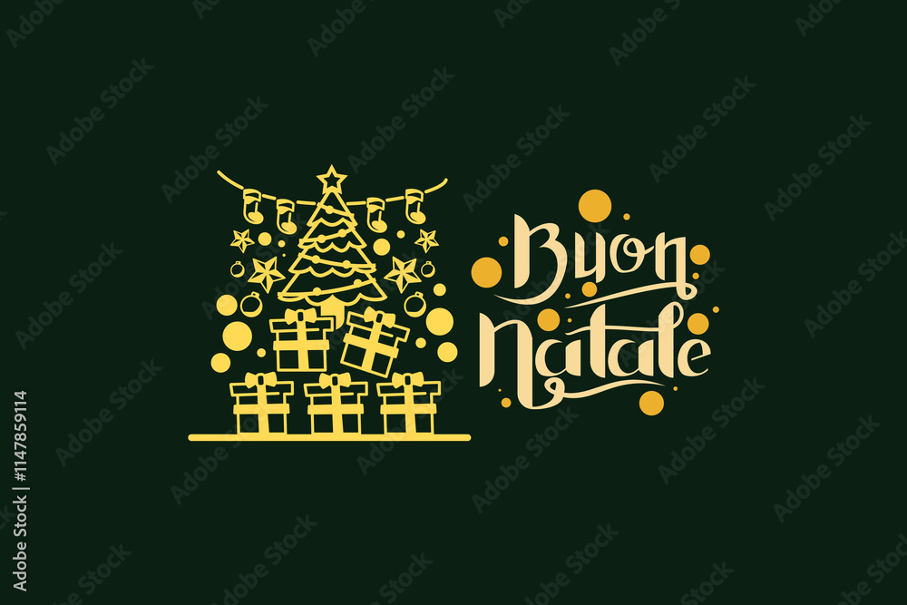Obraz premium Translation: Merry Christmas. Buon Natale vector text Calligraphic Lettering design card template. Suitable for greeting card, poster and banner.