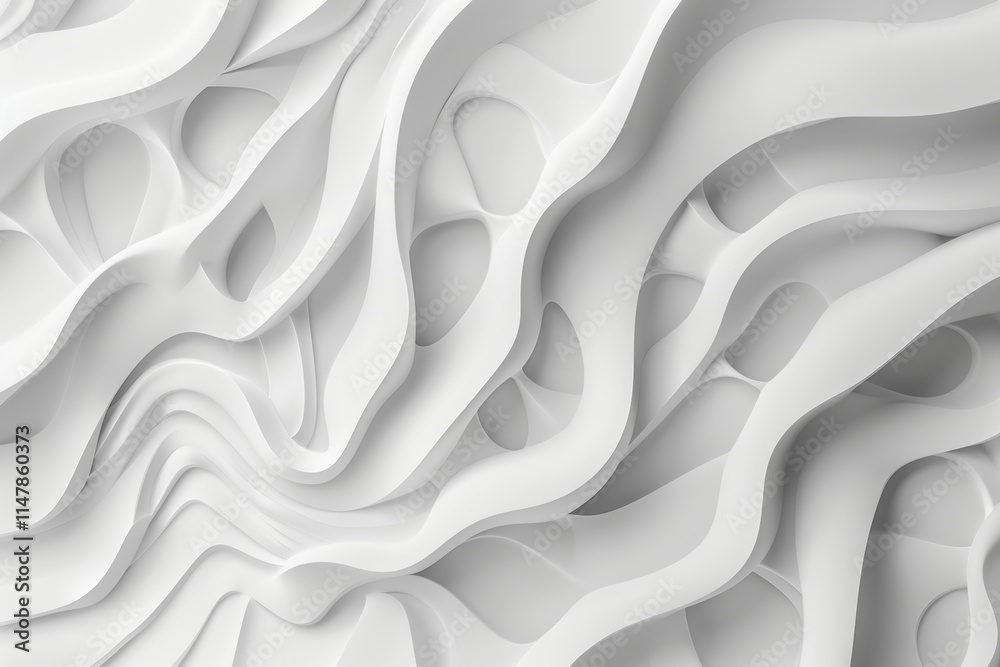 Obraz premium Abstract white wavy background with 3D shapes.