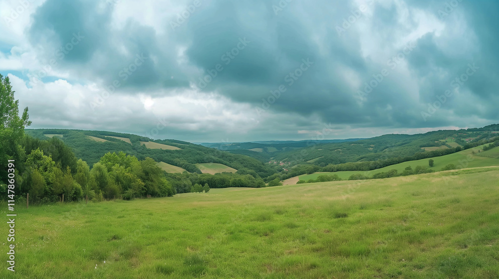 Lush Green Valley Under a Cloudy Sky Lush Green Valley Under a Cloudy Sky