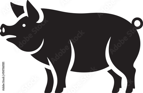Domestic Pig Silhouette Vector Illustration