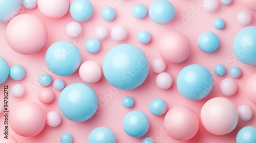 light blue and pink 3d spheres pattern in a light pink background