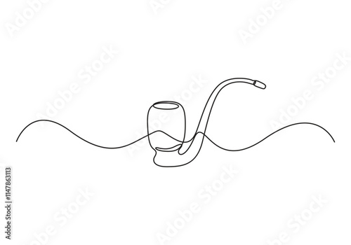 Smoking pipe continuous single line drawing vector illustration