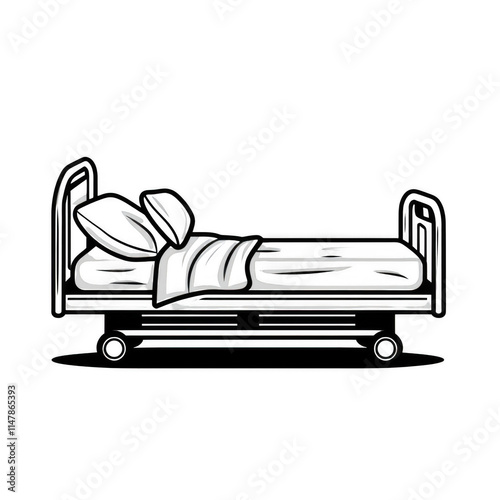 white icon of Hospital Bed isolated on a transparent background Minimalist flat icon, vector logo style sign clipart on a no background png