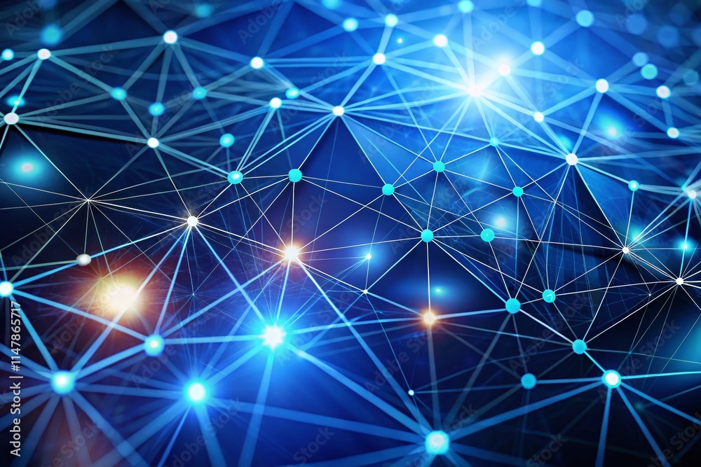 Glowing Blue Geometric Nodes: Abstract Tech Background, Polygonal Network, Futuristic Design Glowing Blue Geometric Nodes: Abstract Tech Background, Polygonal Network, Futuristic Design