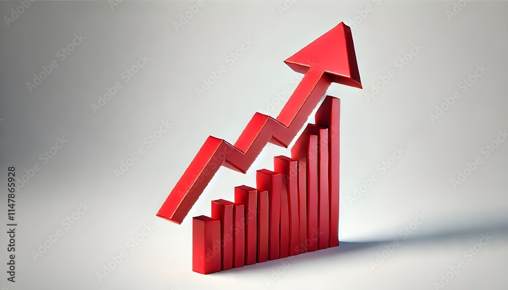 Red upward arrow graph showing rising trend, cut out Red upward arrow graph showing rising trend, cut out