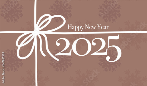 happy new year 2 0 2 5 background with simple white bow and ribbon. vector illustration