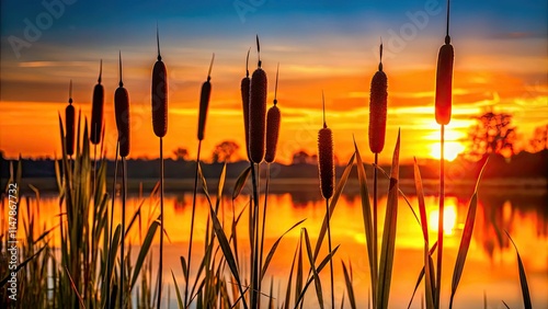 Simple cattail drawing: perfect for kids' nature projects, depicting wetland plants. photo