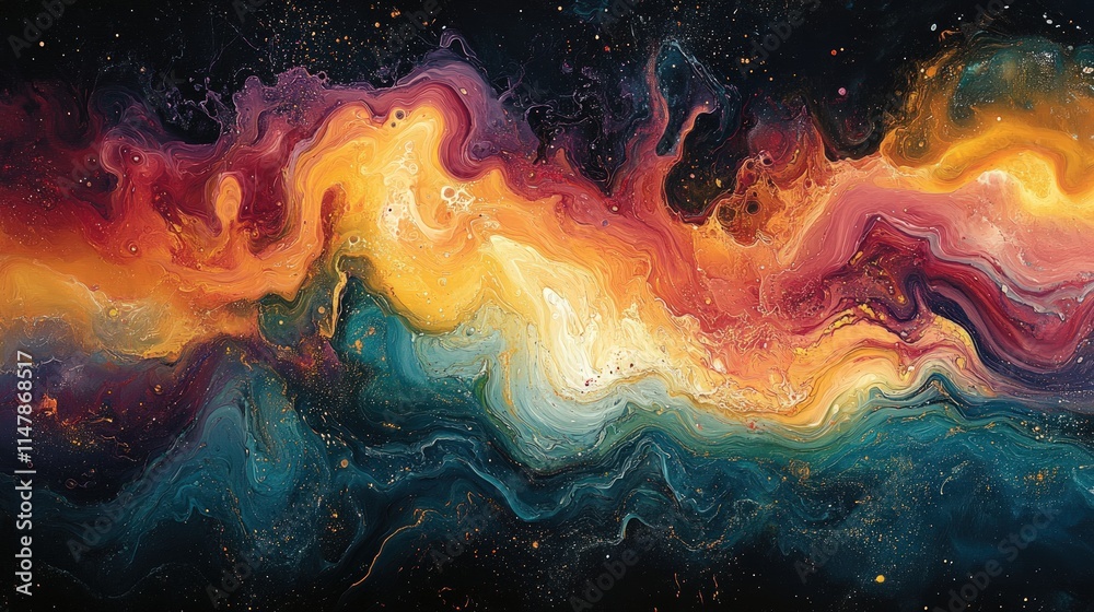 Fototapeta premium Abstract swirling paint, cosmic colors.