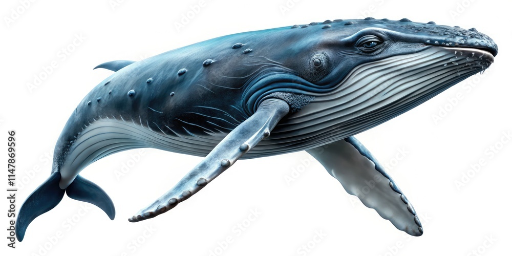Fototapeta premium Underwater humpback whale, low light PNG, isolated.